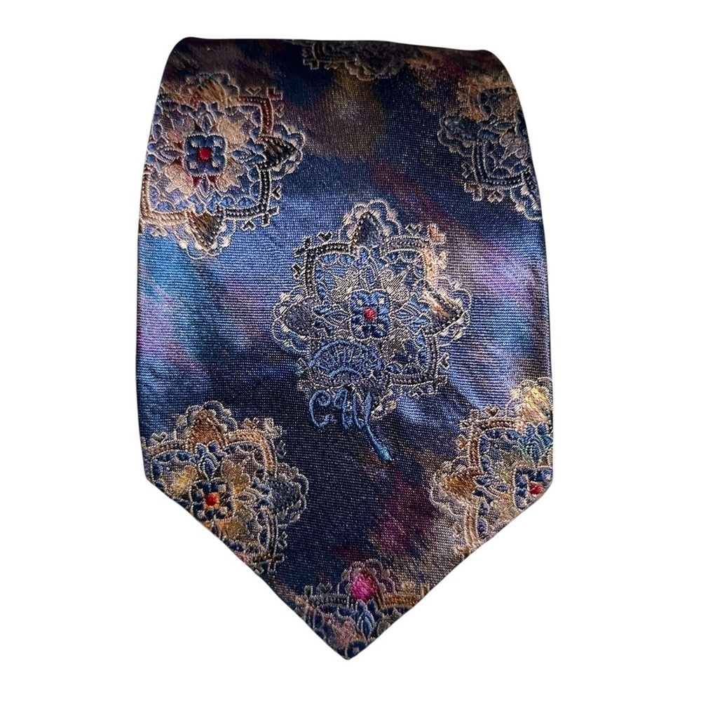 Countess Mara Mens Tie Blue Purple Medallion Logo Vtg Necktie 58x3.5”
